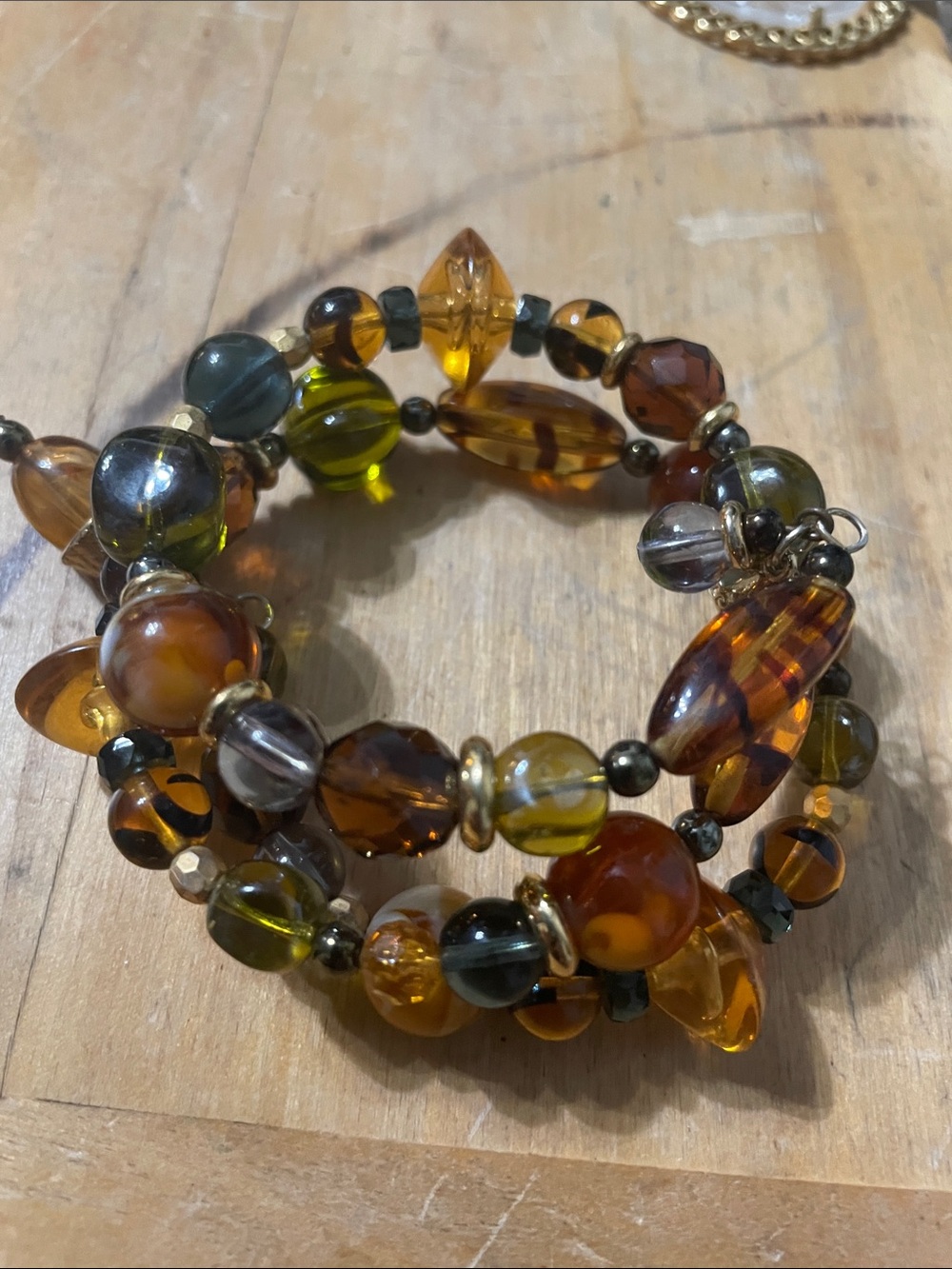 Jean Andre’ Firenze Multi-Color Amber Glass Beaded Coil Bracelet - Women Jewelry